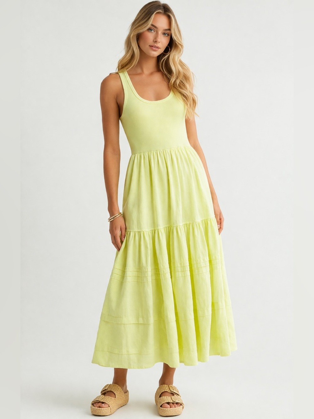 Treasure & Bond Sleeveless Lime Tank Maxi Dress Cotton Blend MSRP $97 NWT Small